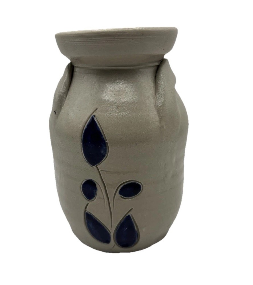 Vintage Williamsburg Pottery Stoneware Salt Glaze Vase, Jar, Cobalt Blue