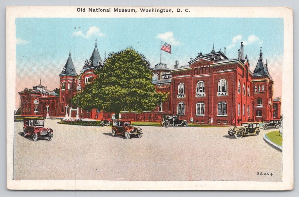 Old National Museum Washington DC Linen Postcard Vintage Cars B.S. Reynolds