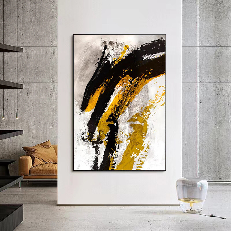 Black White Abstract Hand painted Oil Painting Living Room Aisle Decoration