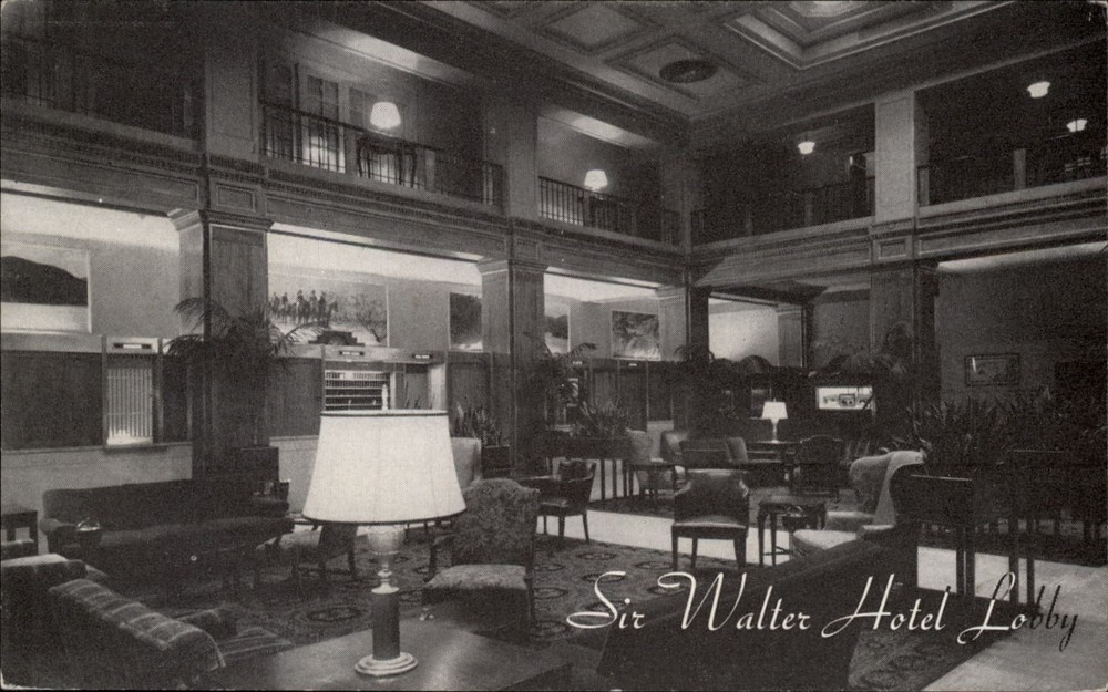 Sir Walter Hotel Lobby Raleigh North Carolina vintage postcard x722