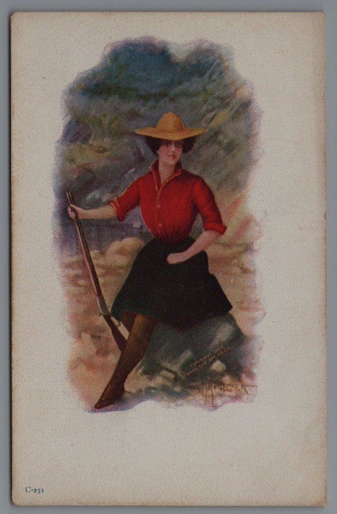 1905 Cowgirl Rifle Gun Woman Western Theme Art postcard