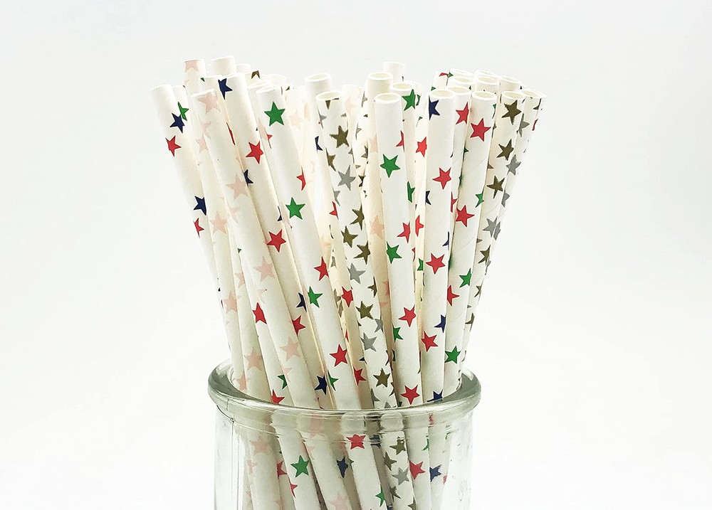 100 Pcs Colorful Disposable Straws, Star Drinking Straws, Rainbow Paper Straws f