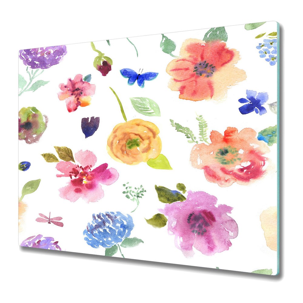 Glass Kitchen Chopping Board Worktop Saver Summer Garden Floral Flowers 60x52