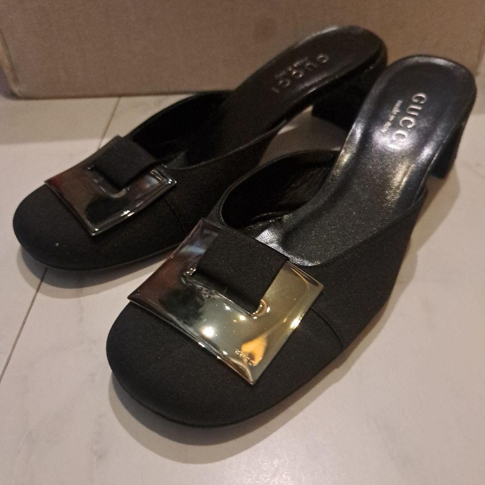 Gucci Black Heel Mule Sandals Size 36 Ag1142 Pre-Owned