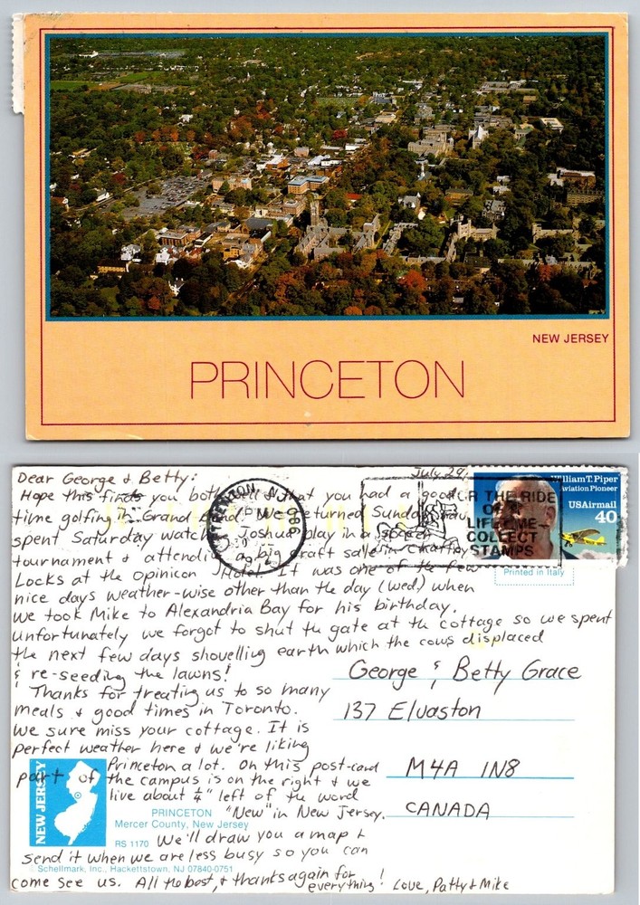 Princeton University New Jersey Aerial View Postcard 2004 Posted