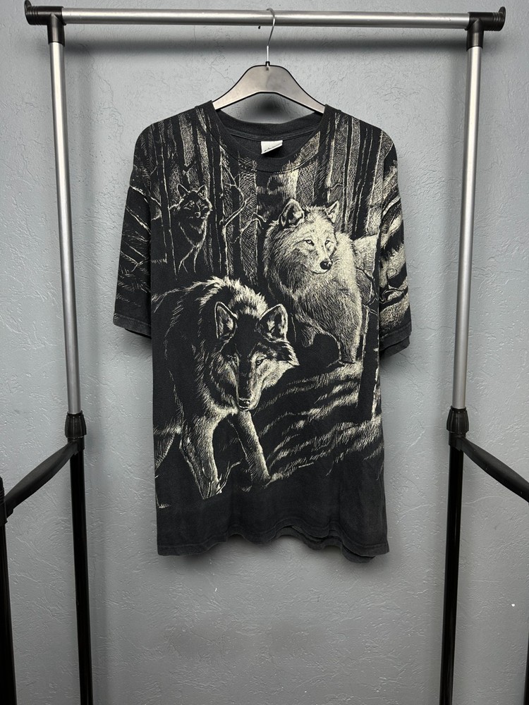 Harlequin 90s Vintage Wolf All Over Print Mens T-Shirt Size XXL