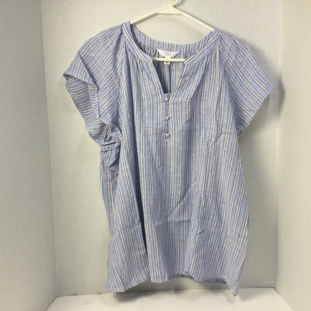 Time and Tru White & Blue Striped Blouse Size Large 12-14