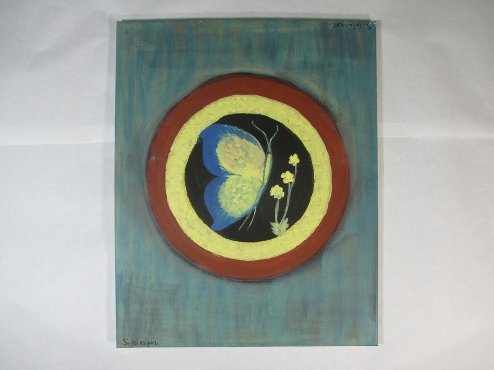 Butterfly with Flowers & Unique Design Abstract Art Acrylic Hand Painting 16x20-image