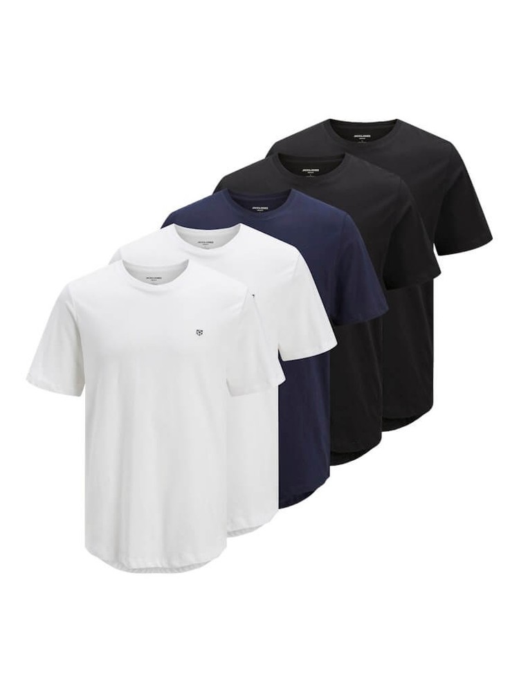 Jack & Jones 5-Pack Cotton Crew Neck T-Shirts in White Navy Black
