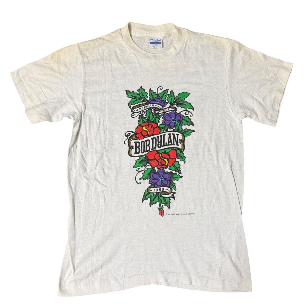 Vintage 1988 Bob Dylan American Tour Shirt Spring Ford Made in USA Medium White