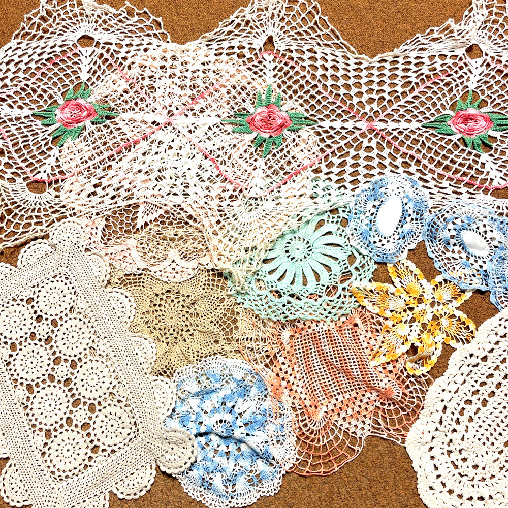 12 Vintage Crocheted Doily Colorful Estate Lot