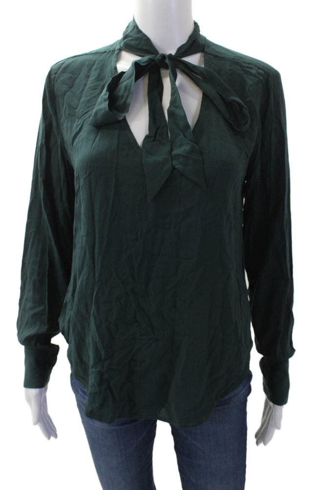 Bella Dahl Womens V-Neck Side Slit Long Sleeve Side Slit Blouse Green Size XSFree Shipping in US $100+ Orders | $6.95 Orders Below