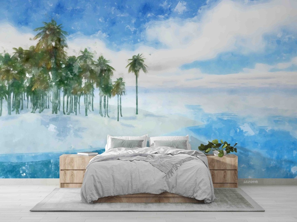 3D Tropical Landscape Watercolor Wall Murals Wallpaper Murals Wall Sticker 3