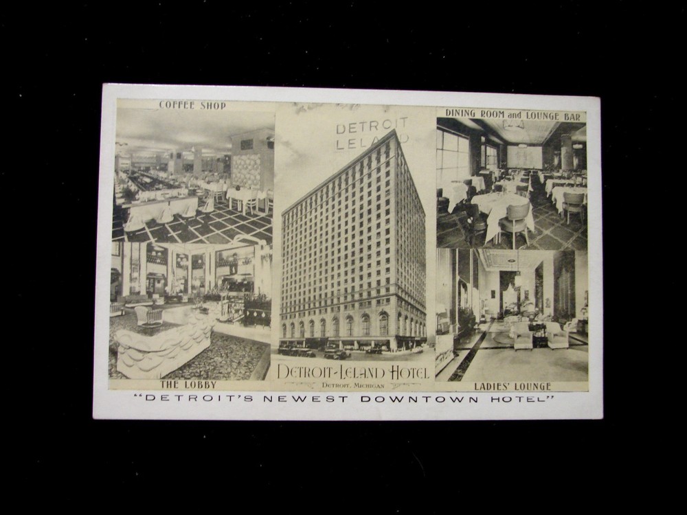 Vintage Postcard Detroit Michigan MI, Leland Hotel Building, Lobby, Lounge