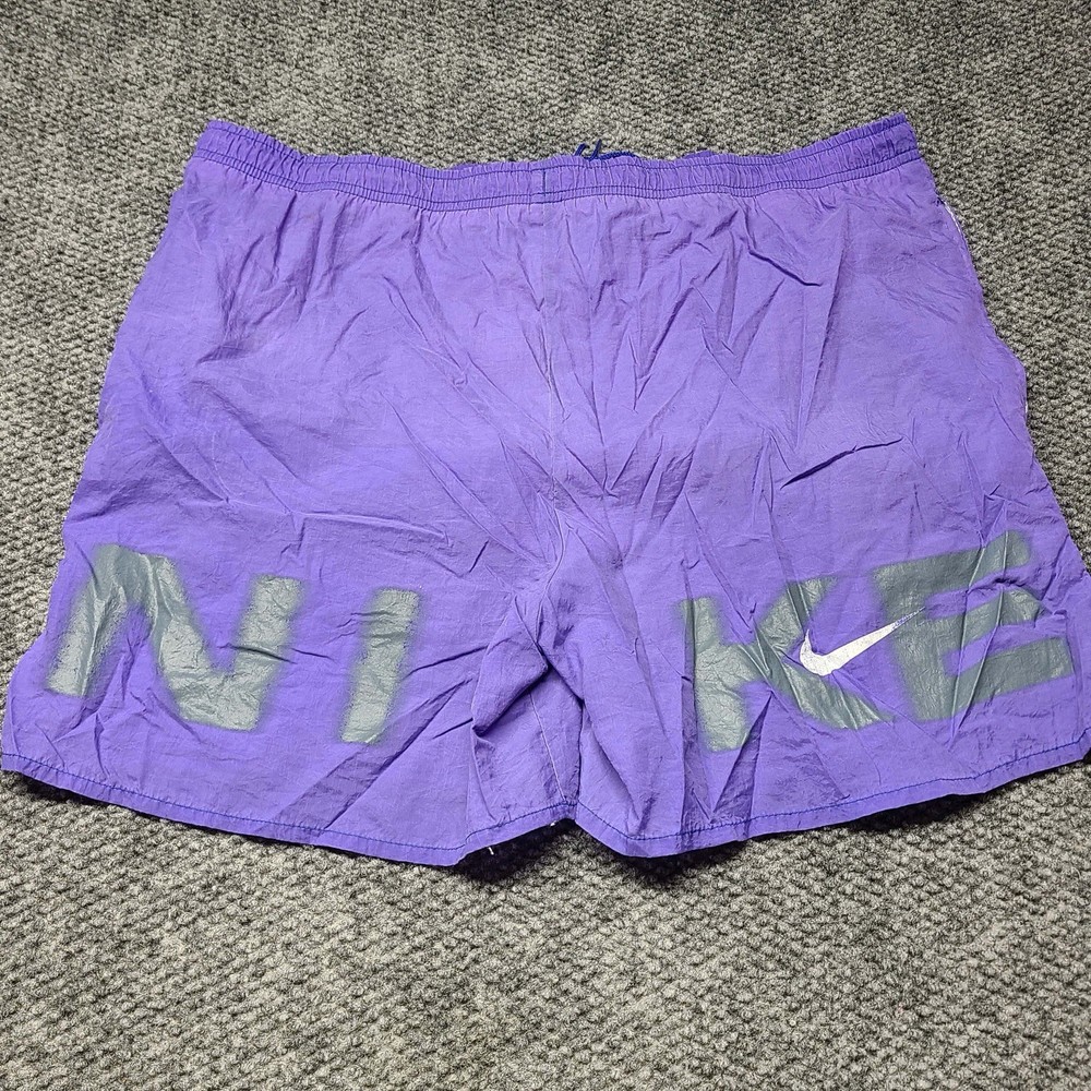 VTG Y2K Nike Big Logo Nylon Shorts Mesh Lined Size Medium Spellout Swoosh Retro