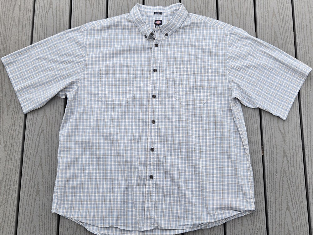 Dickies Men's 2XL XXL Plaid Short Sleeve Button Up Shirt Relaxed Fit