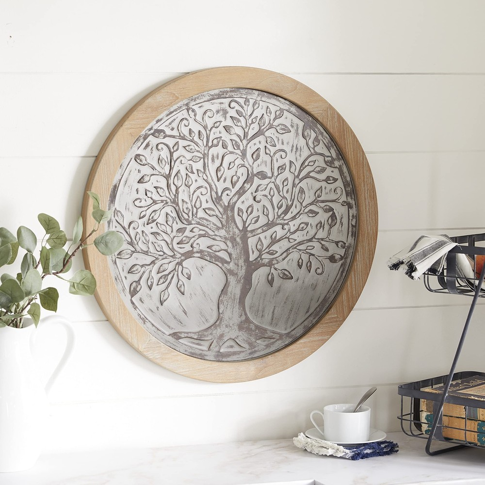 Deco 79 Wooden Tree Home Wall Decor Embossed Wall Sculpture, Wall Art 24