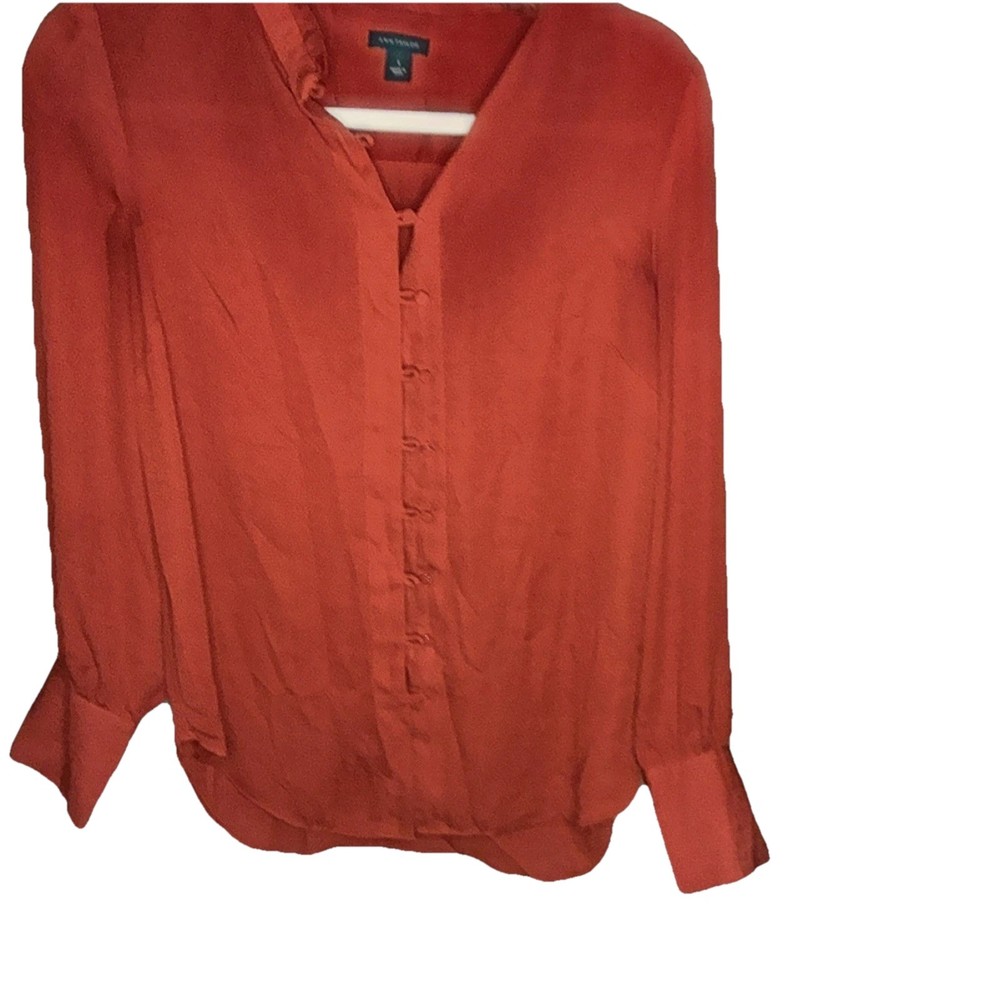 Ann Taylor Rust V-Neck Button Front Long Sleeve Blouse Size S
