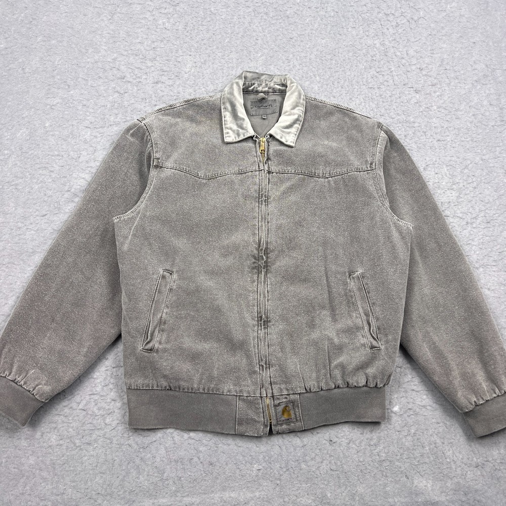 Carhartt WIP Jacket Men's XL Gray OG Santa Fe Washed Duck Canvas Full Zip Coat