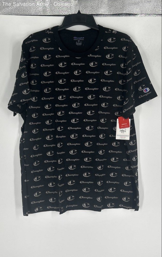 Champion Mens Black Logo Print Cotton Blend Authentic Pullover T-Shirt Size 2XL