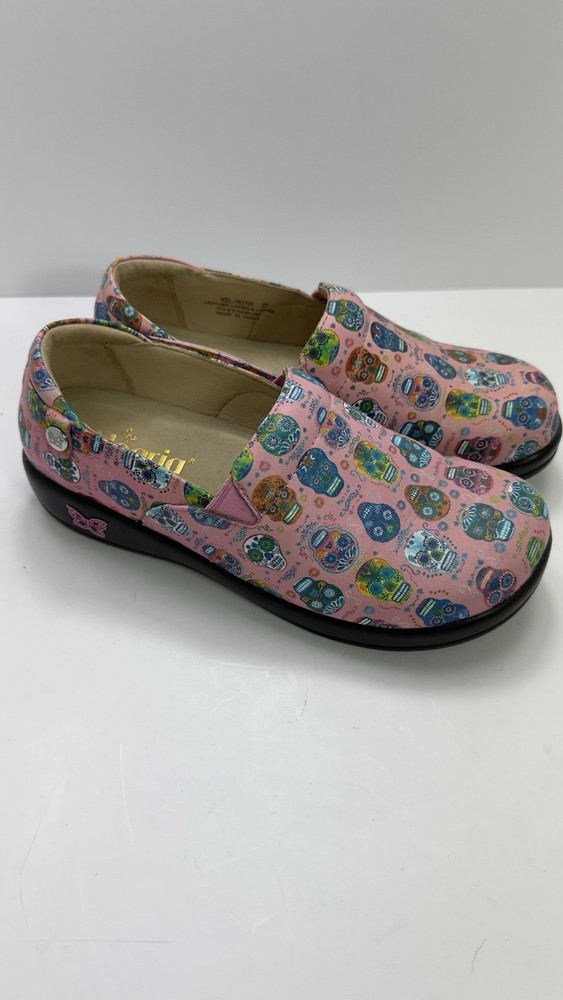 Alegria Women's Keli Sugar Skulls Clogs Comfort Shoes Leather Pink Size 37/ 6.5