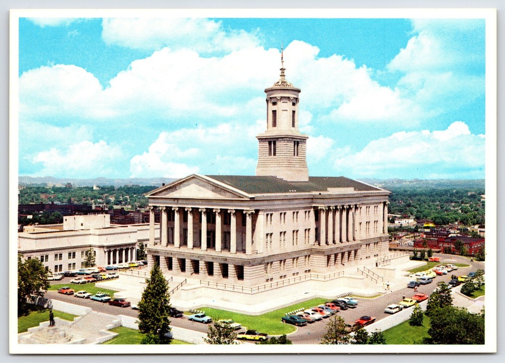 Nashville Tennessee Tn State Capitol Building Aerial Cars Vintage Photo Postcard