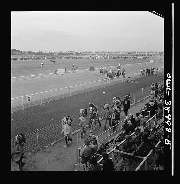 Photo:Horse Racing Track Native American Riders 1930s 1940s Crowd Parade