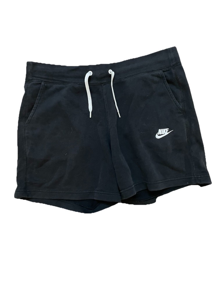 Women’s NIKE Black Sweat Shorts Size Medium W/ Drawstring Waist & Pockets Logo