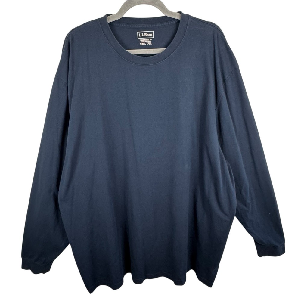 L.L. Bean 100% Cotton Navy Blue Long Sleeve Crew Neck T-Shirt Mens Size XXL Tall