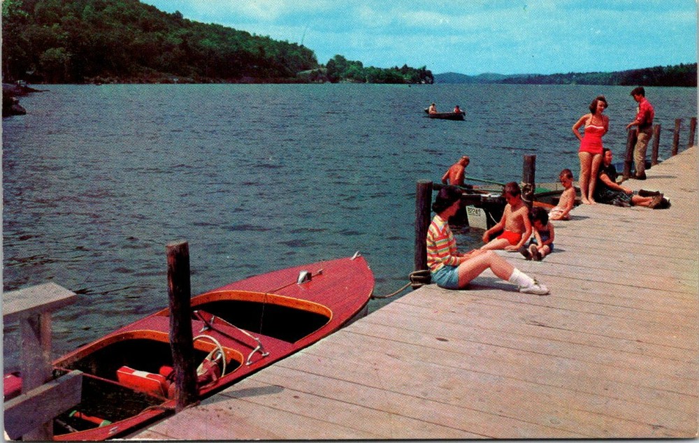 Public Dock at Newbury Harbor Lake Sunapee New Hampshire Vintage Postcard
