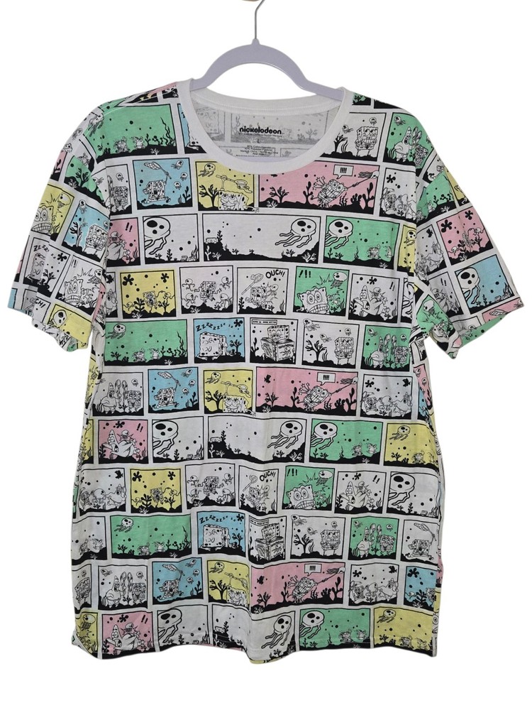 Nickelodeon SpongeBob SquarePants Comic Print T Shirt Pastel Graphic Tee Size L