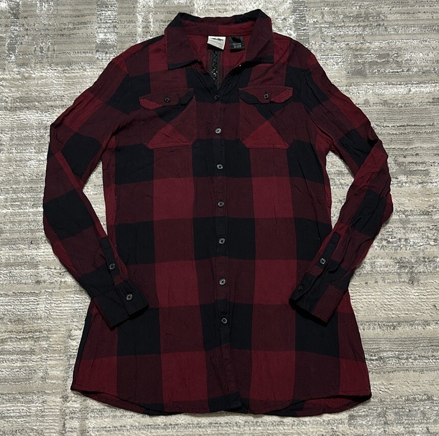 Harley-Davidson Womens Medium Plaid Long Sleeve Button-Up Shirt