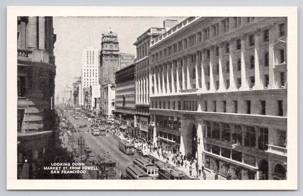 Vintage Market St San Francisco Postcard Powell Street Cable Car View J.C