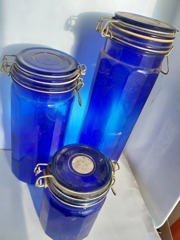 Cobalt Blue Canisters Vacuum Sealed Jars 8