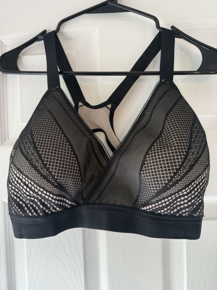 Lululemon Awake To Lace Bra in the Black/Barely Beige colorway 36DD