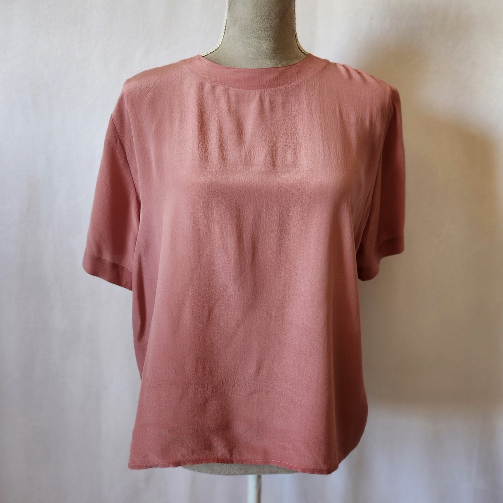 Anna & Frank Women's Size Large Pink 100% Silk Short Sleeve Key Hole Blouse