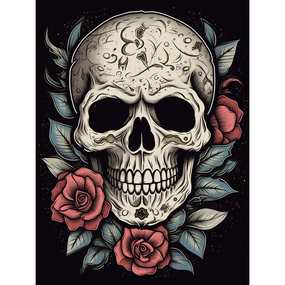 Roses Skull Old School USA Tattoo Americana 50s Huge Wall Art Poster Print Giant