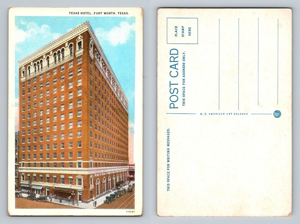 Fort Worth, TX-Texas, Texas Hotel Red Brick Highrise Landmark Vintage Postcard