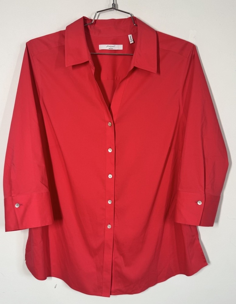 Foxcroft Women’s Non Iron Button Up Blouse Top Shirt Size 16 Coral 3/4 Sleeves