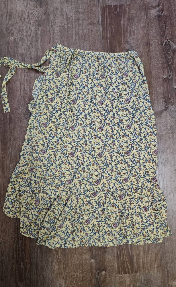 Max Studio Asymmetrical Yellow Floral  Wrap Skirt Size L