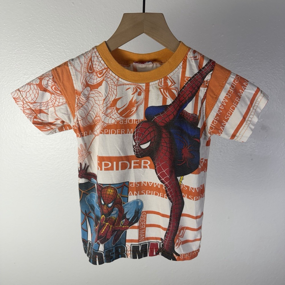 Vintage Spider-Man AOP Double Sided Big Logo Marvel Youth T Shirt Size Small