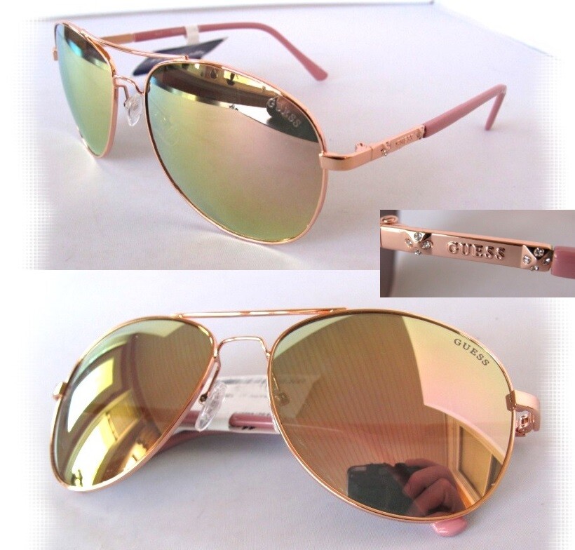 New GUESS GF0295 Rose Gold Women's Sunglasses with Rose Mirror Lenses