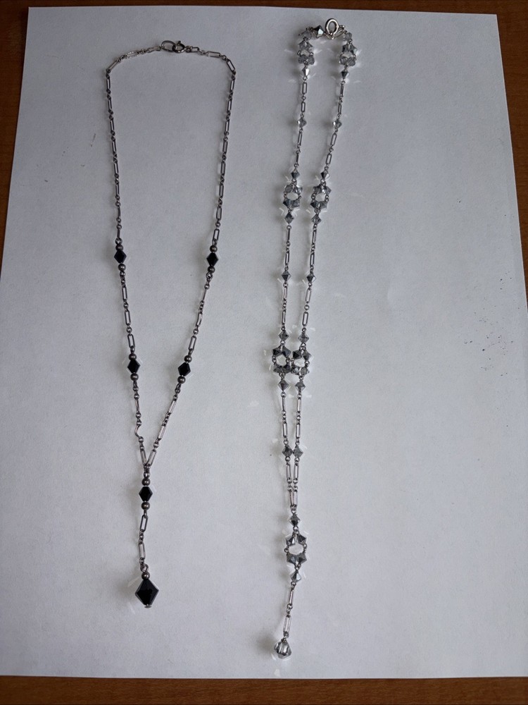 2 Victorian Sterling Silver Drop Necklace Crystal Nice