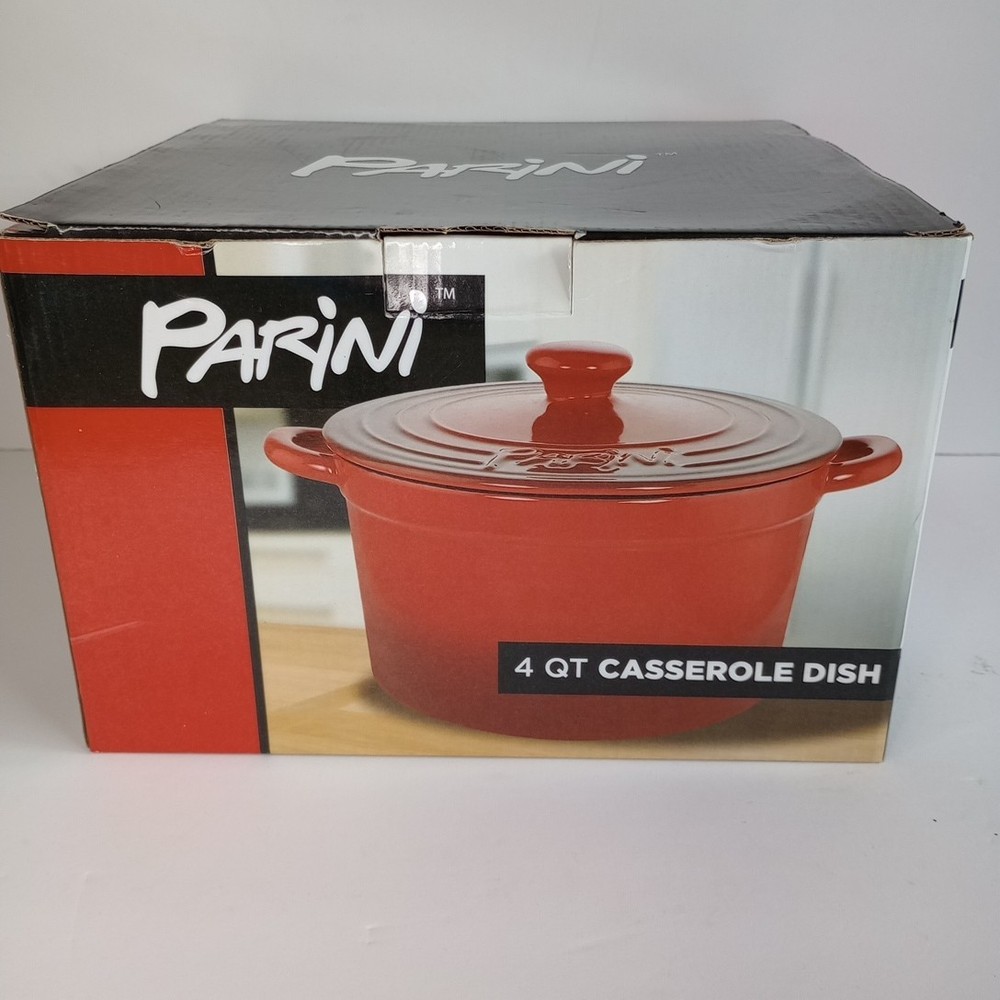 PARINI 4 qt Flameproof Casserole Dish with Lid - New Red in Box