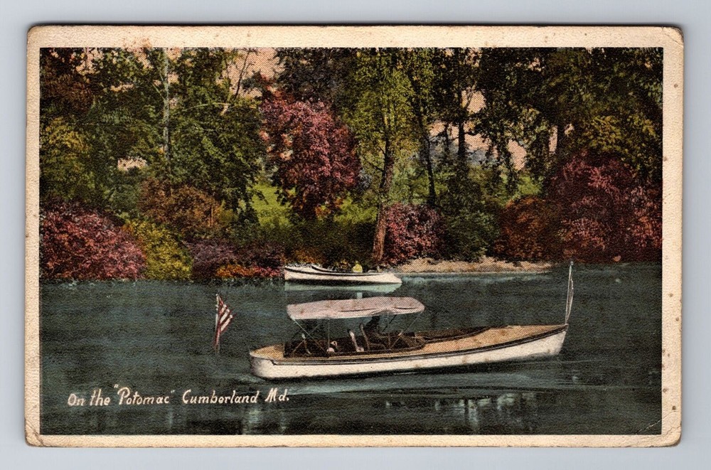 Cumberland MD-Maryland, Boats On The Potomac, Antique Vintage Souvenir Postcard
