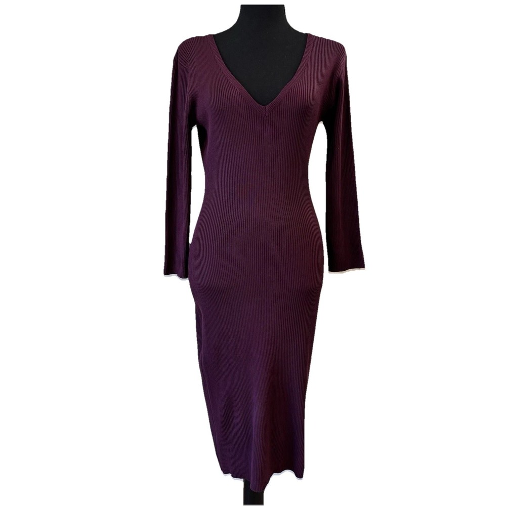 No Boundaries Burgundy Ribbed Knit Midi Dress With Back Cutout, Size L 11-13