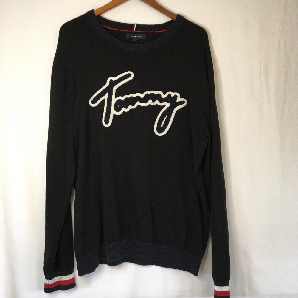 Men’s Size XL Long Sleeved, Tommy Hilfiger Black Sweater With Crew Neck