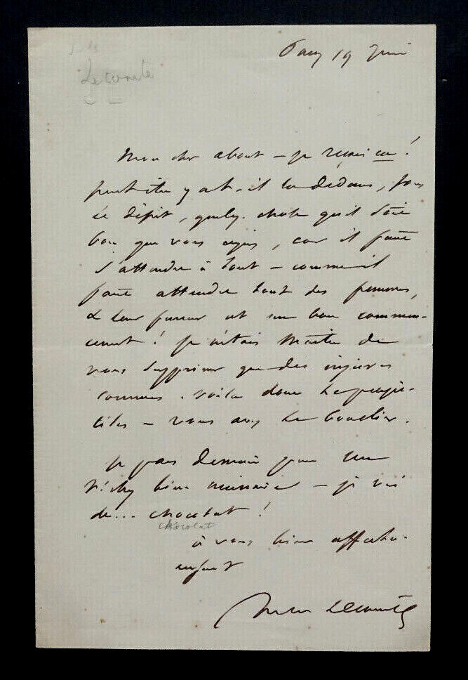 Jules LECOMTE - SIGNED AUTOGRAPH LETTER