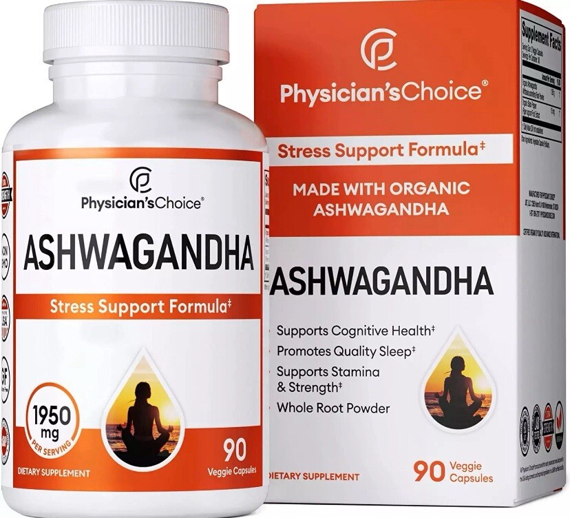 Physician'S CHOICE Organic Ashwagandha 1950Mg W/Black Pepper Extract for Enhance