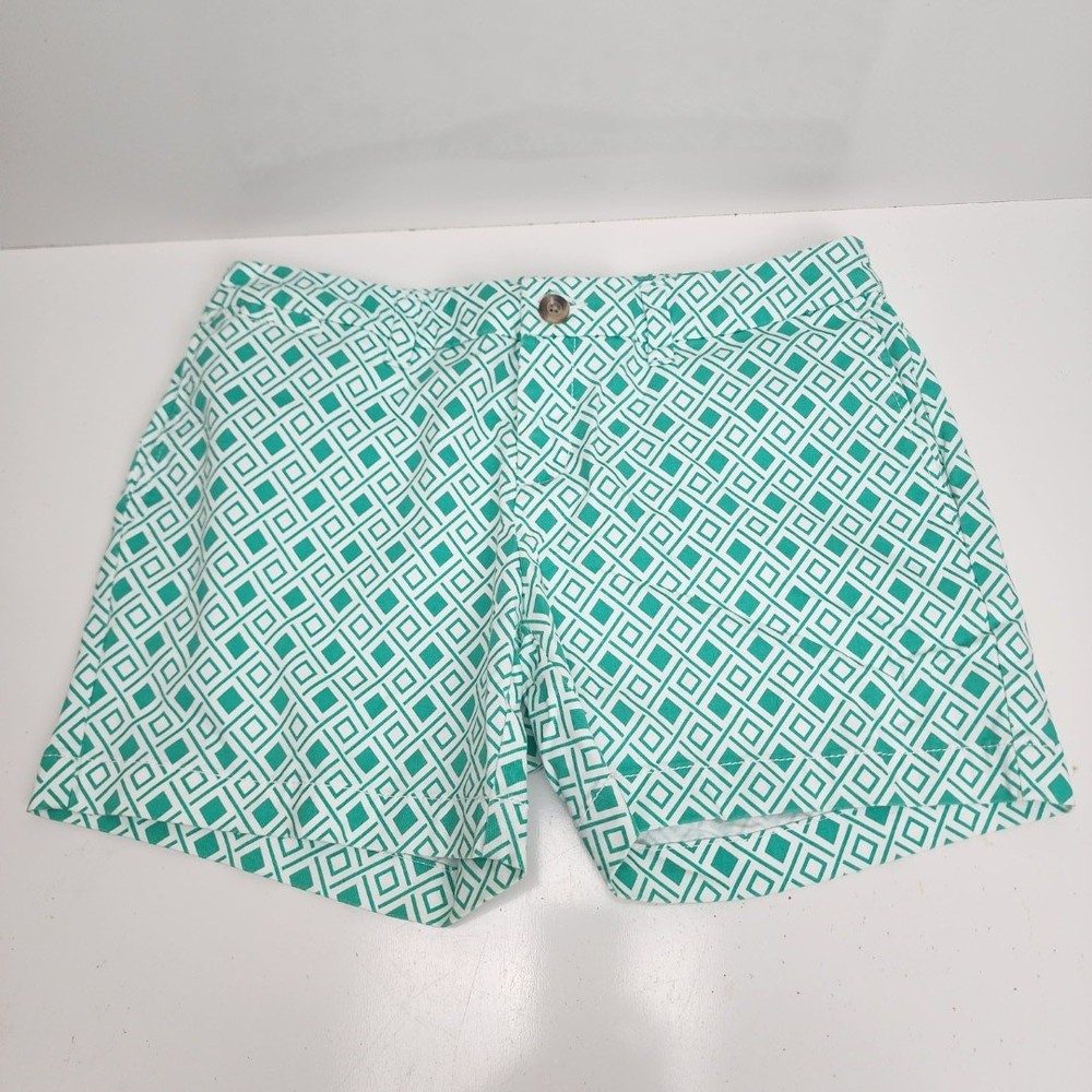 Faded Glory Green White Geometric Diamond Design Chino Shorts Women's Size 6
